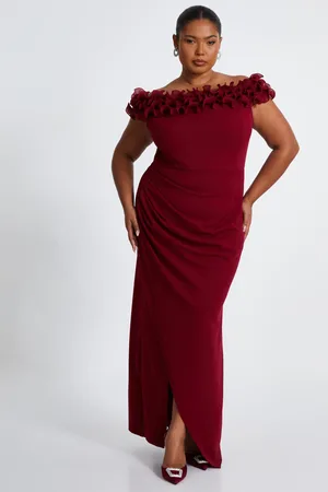 Quiz Curve Dark Red Bardot Maxi Dress