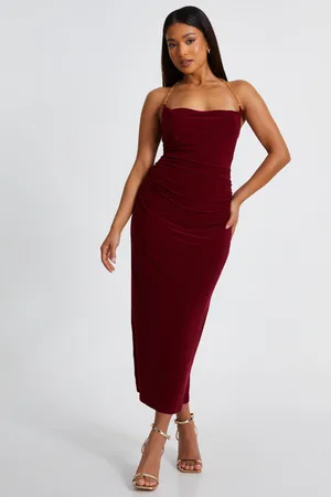 Quiz Petite Dark Red Cowl Midaxi Dress