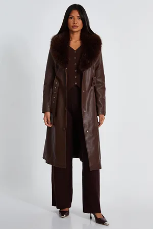 Quiz Faux Leather Trench Coat