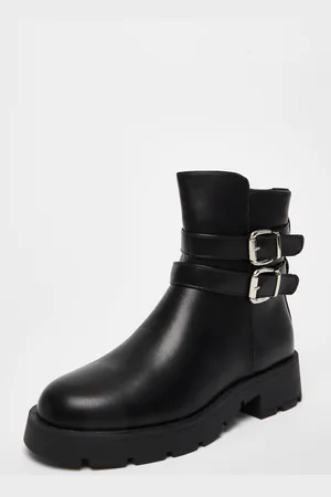 Quiz Faux Leather Double Buckle Ankle Boot