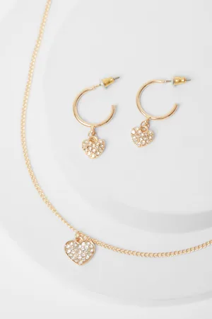 Quiz Diamante Heart Jewellery Set