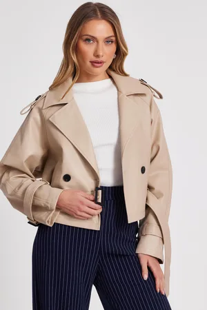 Quiz Faux Leather Cropped Trench