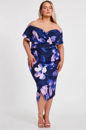 Quiz Curve Floral Bardot Midi Dress
