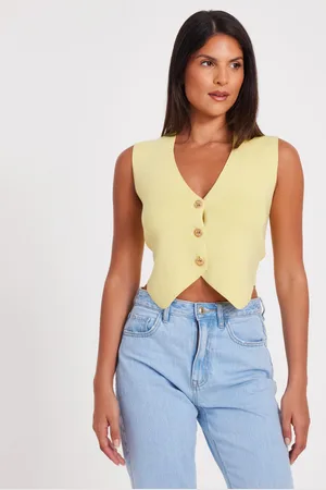 Quiz Lemon Knitted Button Front Waistcoat