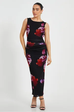 Quiz Petite Mesh Floral Midaxi Dress