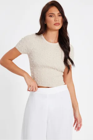 Quiz Knit Embellished Crop Top