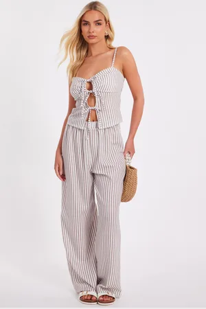 Quiz Striped Wide Leg Trousers