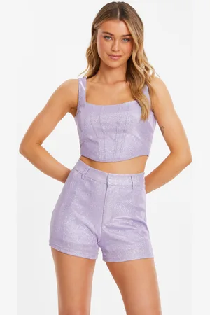 Quiz Lilac Glitter Cropped Corset Top