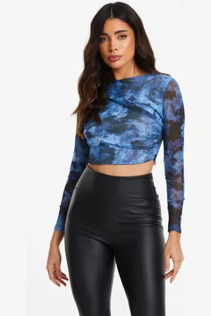 Quiz Marble Print Mesh Crop Top