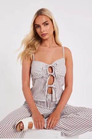 Quiz Striped Tie Front Top