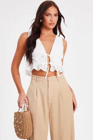 Quiz Embroidered Tie Front Top