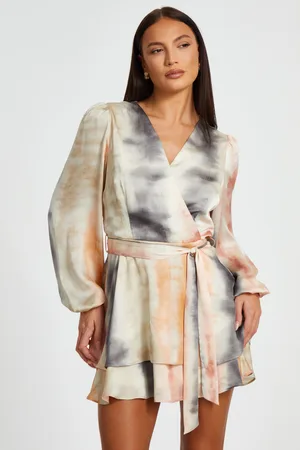 Quiz Satin Marble Print Wrap Dress