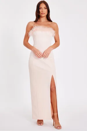 Quiz Feather Trim Midaxi Dress