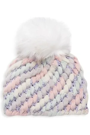 JOCELYN Girl's Diagonal Knitted Faux Fur Pineapple Hat