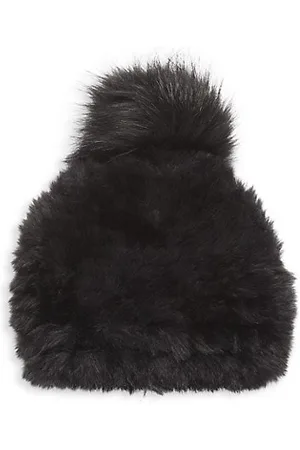JOCELYN Girls Hats - Girl's Faux Fur Knit Pom-Pom Hat