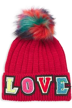 JOCELYN Girl's Love Faux Fur Pom-Pom Beanie