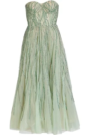 Reem Acra Women Maxi Dresses - Strapless Embroidered Chiffon Dress