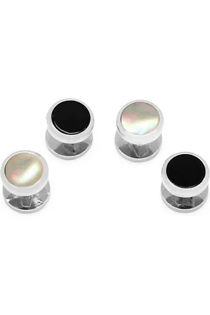 Cufflinks, Inc. 2-Piece Double-Sided Onyx & Mother Of Pearl Round Beveled Stud Set