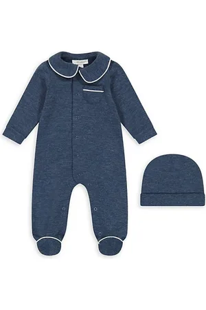 Miniclasix Baby Hats - Baby's 2-Piece Contrast-Trim Coverall & Hat Set