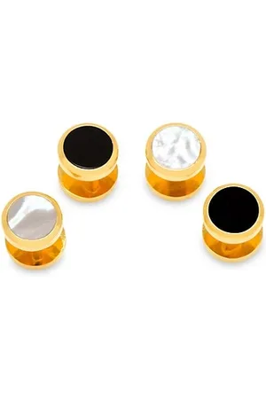 Cufflinks, Inc. Men Neckties - 2-Pack Double-Sided Gold Onyx And Mother Of Pearl Round Stud Set