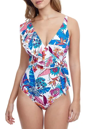 Gottex Swimwear Women Swimming Costumes - Bohemian Gypsy Floral Surplice One-Piece Swimsuit