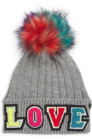 JOCELYN Girl's Pom Pom-Accented Love Beanie Hat