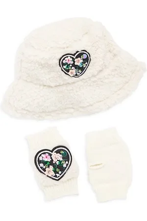 JOCELYN Girls Gloves - Girl's Faux Sherpa Bucket Hat & Mittens Set