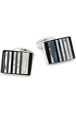 David Donahue Men Neckties - Striped Sterling Silver Cuff Links