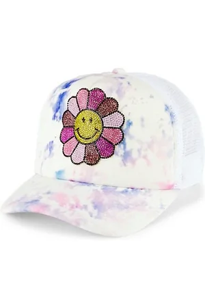 Bari Lynn Girls Hats - Girl's Crystal-Embellished Smile Flower Trucker Hat