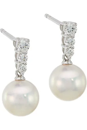 Mikimoto 8mm Akoya Pearl & Diamond Earrings in White | Lyst