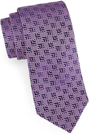 Charvet Men Neckties - Cube Print Silk Tie
