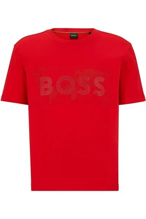 BOSS - Cotton-jersey T-shirt with rhinestone logo and artwork