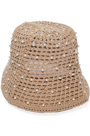 Lele Sadoughi Open Weave Pearl Embellished Bucket Hat