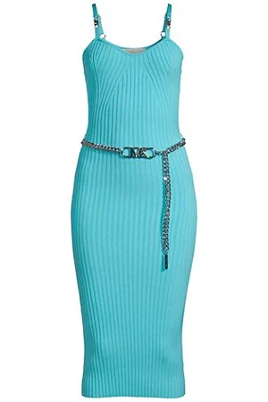 Michael kors belted ribbed hotsell knit dress