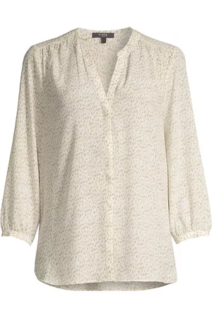 NYDJ Women Long Sleeve Polo Shirts - Pintuck Printed Shirt