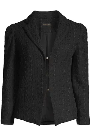 Donna Karan Women Cropped Jackets - Rustic Chic Ribbon Tweed Jacket