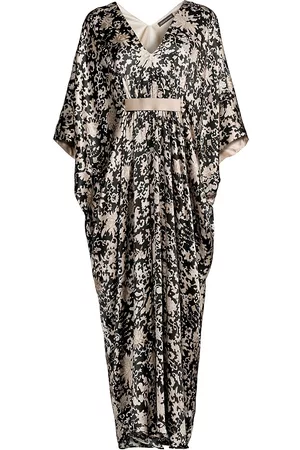 Natori Women Nightgowns - Yasugi Draped Floral Silk Charmeuse Caftan