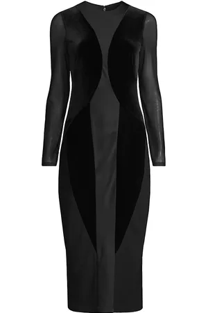 Donna Karan Women Midi Dresses - Collage Velvet Mesh-Sleeve Midi-Dress