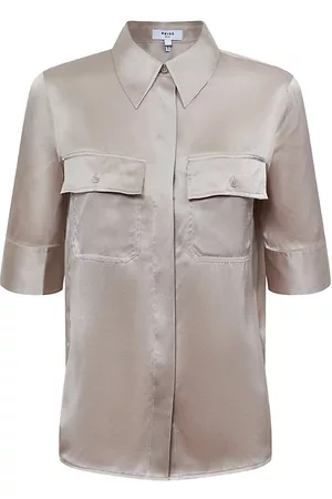 Reiss Women Long Sleeve Polo Shirts - Aubrey Satin Silk Button-Front Shirt