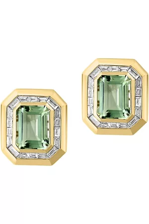 Saks Fifth Avenue Earrings - 14K Yellow Gold, Green Amethyst & 0. 71 TCW Diamond Octagonal Stud Earrings