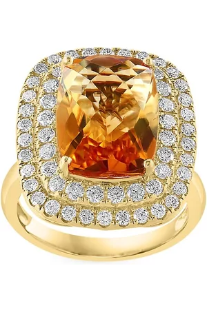 Saks Fifth Avenue Rings - 14K Yellow Gold, Citrine & 1. 09 TCW Diamond Halo Ring