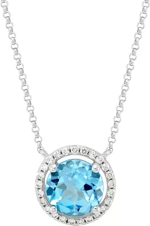 Saks Fifth Avenue Necklaces - 14K White Gold, Blue Topaz & 0. 14 TCW Diamond Halo Pendant Necklace