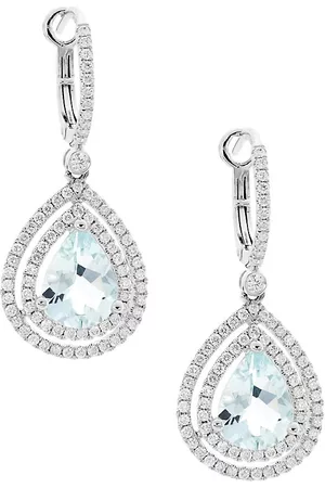 Saks Fifth Avenue Earrings - 14K White Gold, Aquamarine & 0. 85 TCW Diamond Teardrop Earrings