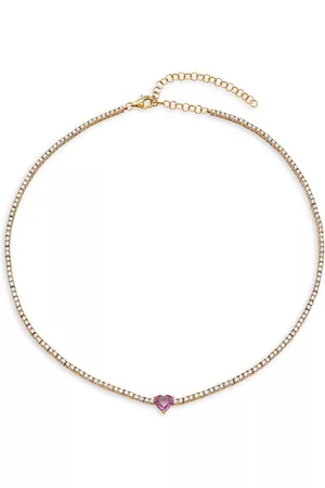 Saks Fifth Avenue Necklaces - 14K Yellow Gold, 3. 1 TCW Diamond & Pink Sapphire Tennis Necklace