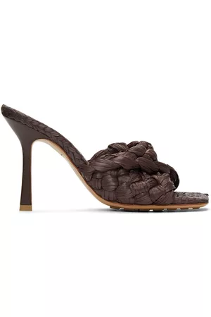 Bottega Veneta Brown Raffia Stretch Heeled Mules