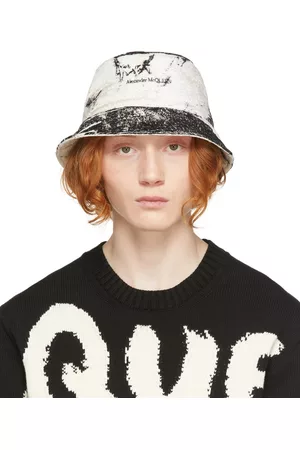 Alexander McQueen Men Hats - Black & Off-White William Blake Dante Bucket Hat