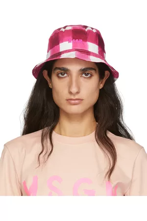Msgm Women Hats - Pink Plaid Bucket Hat