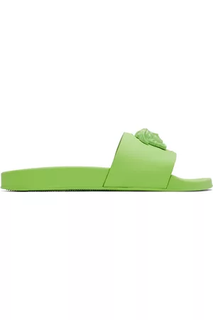 VERSACE Men Flip Flops - Green 'La Medusa' Slides