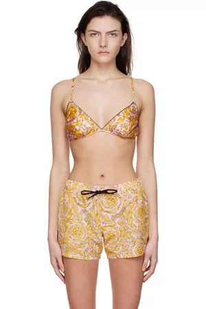 Versace Barocco Lace Bra Top In Paisley,yellow,white - White & Gold