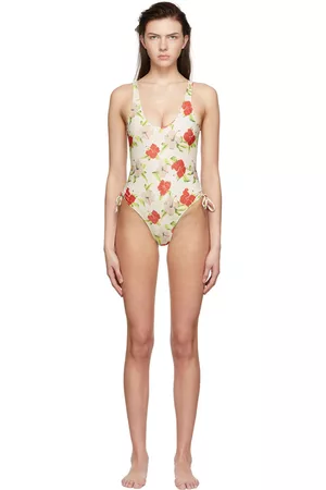 Ganni Women Swimming Costumes - Beige Recycled Nylon One-Piece Swimsuit